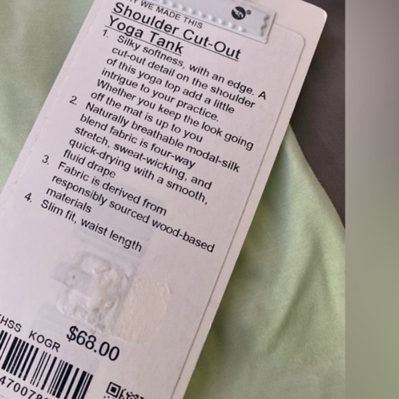 LULULEMON In Pistachio Green Shoulder YOGA tank NWT, Size 6 - Picture 8 of 11